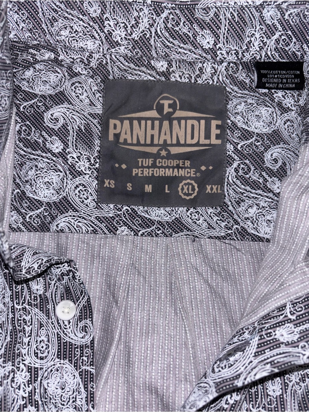 Panhandle Tuf Cooper Performance Men's XL Long Sleeve Black/White Paisley Shirt